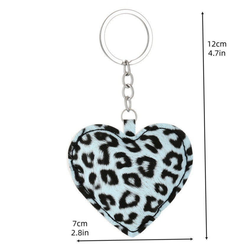 Animal Print Puffy Heart Charm Keychain - Silvery