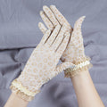 Sheer Leopard Ruffle Cuff Gloves - Khaki