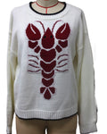 Lobster Jacquard Crew Neck Knit Sweater - White