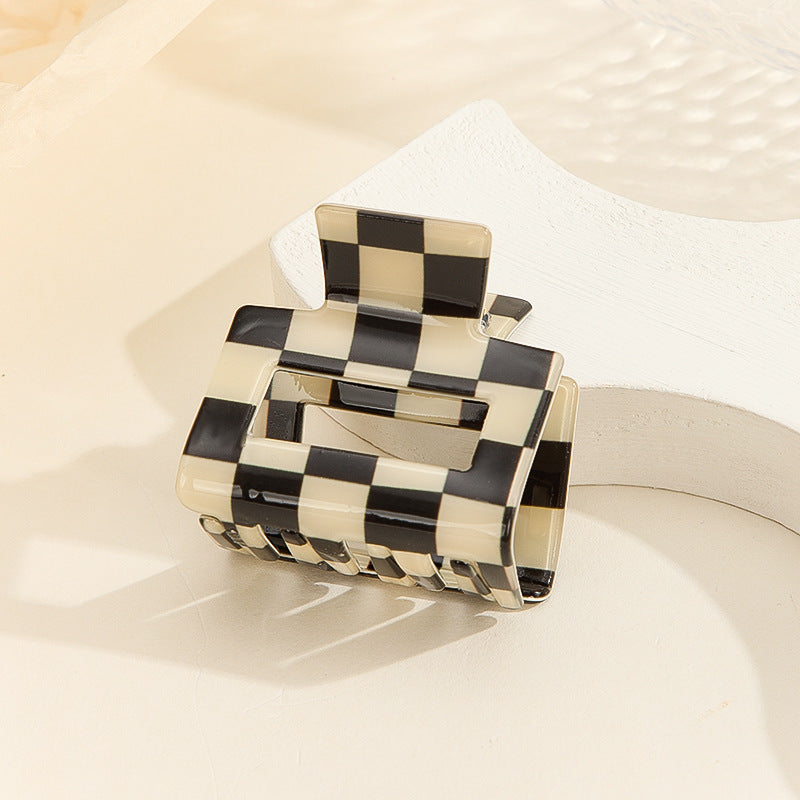 Checkerboard Mini Square Hair Claw Clip - Black