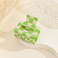 Checkerboard Mini Square Hair Claw Clip - Green