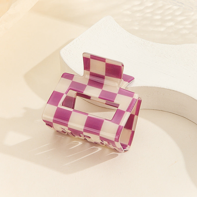Checkerboard Mini Square Hair Claw Clip - Purple