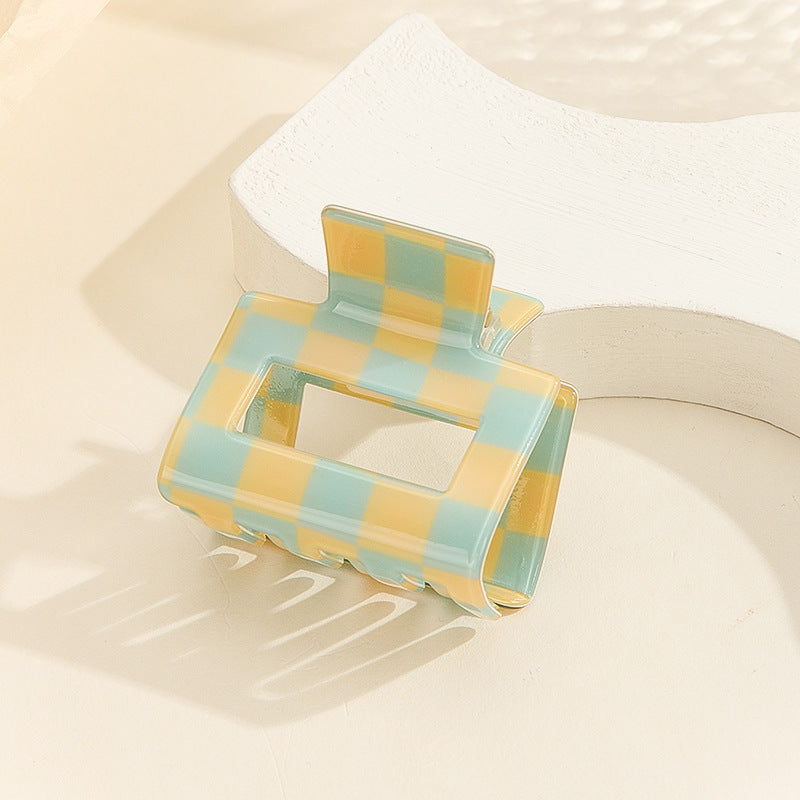 Checkerboard Mini Square Hair Claw Clip - Yellow