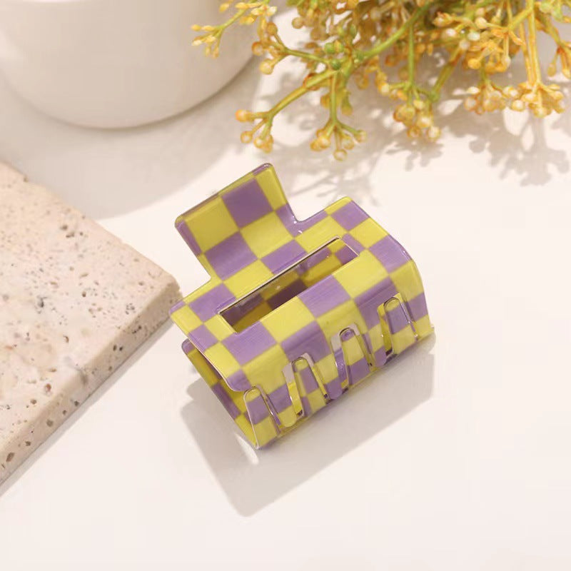 Checkerboard Mini Square Hair Claw Clip - YellowPurple
