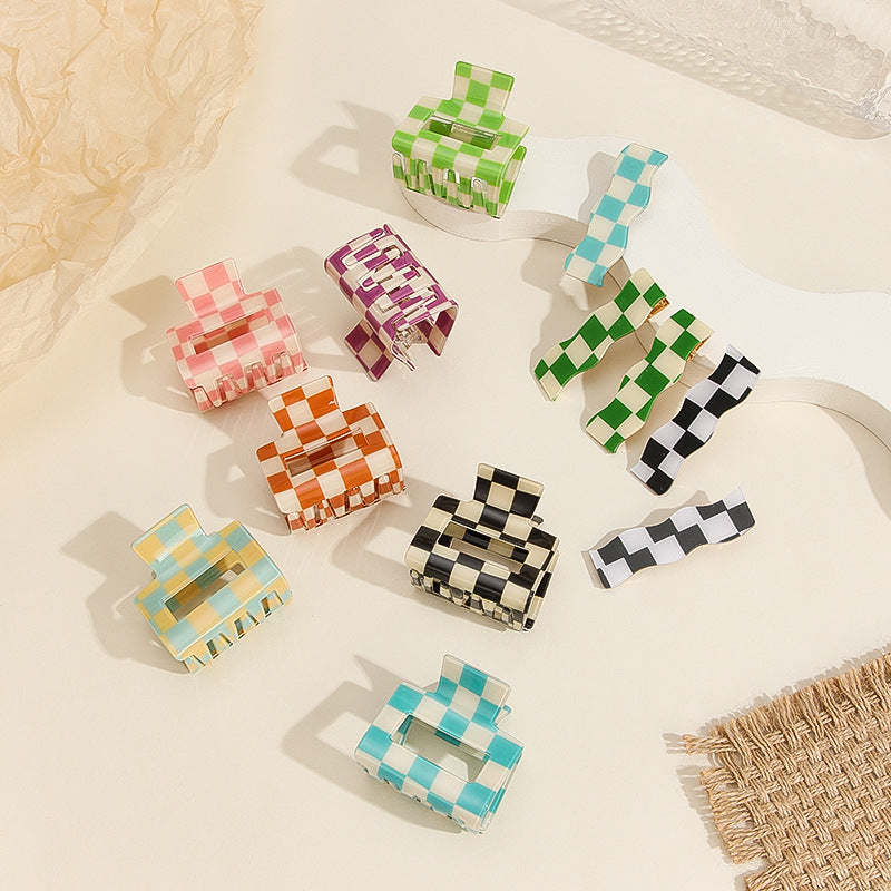 Checkerboard Mini Square Hair Claw Clip