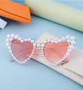 Pearl Trim Heart Shaped Sunglasses - Pink