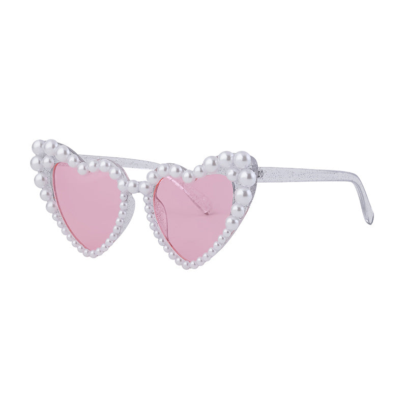 Pearl Trim Heart Shaped Sunglasses - Transparent - 1