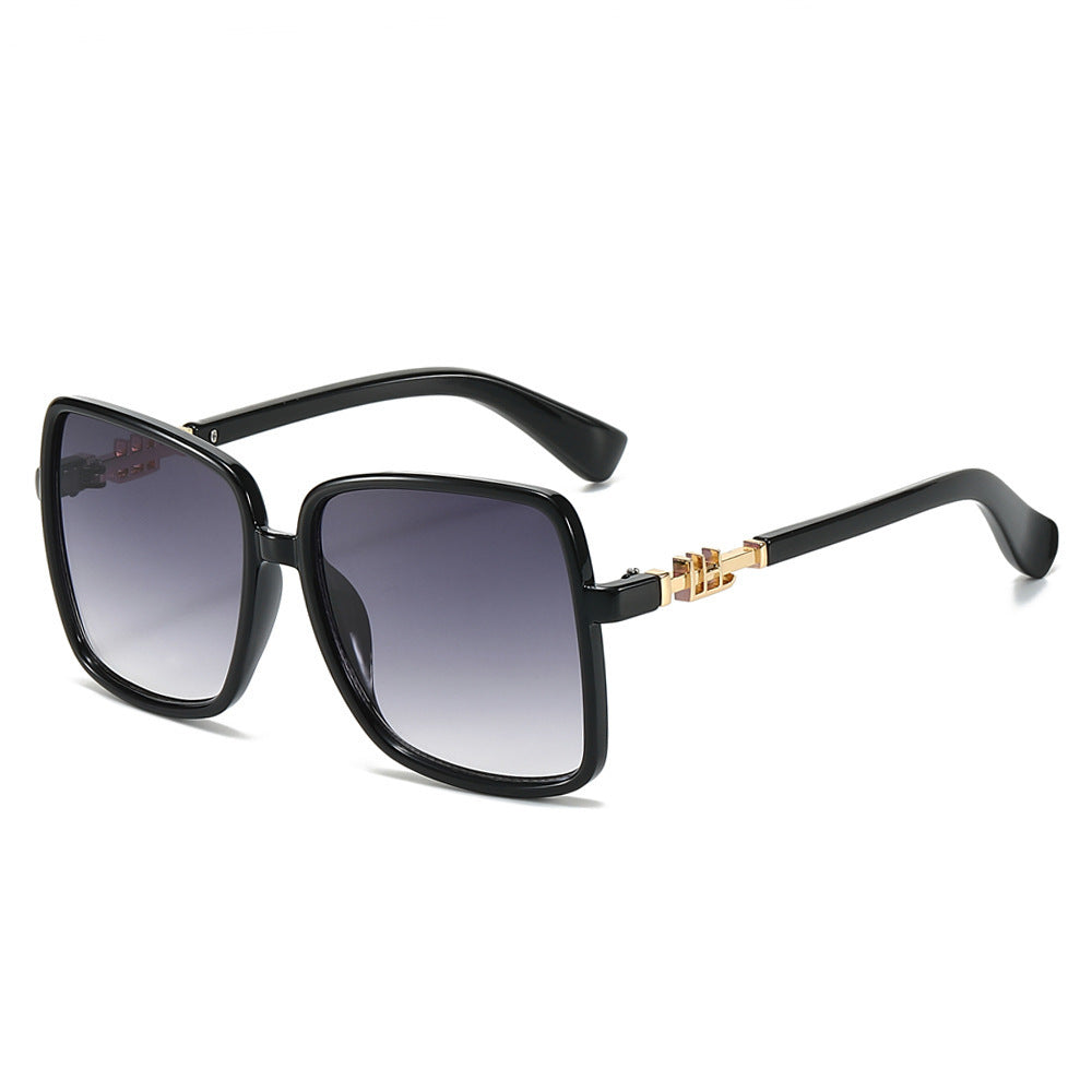 Oversized Square Sunglasses With Chain Temples - Black