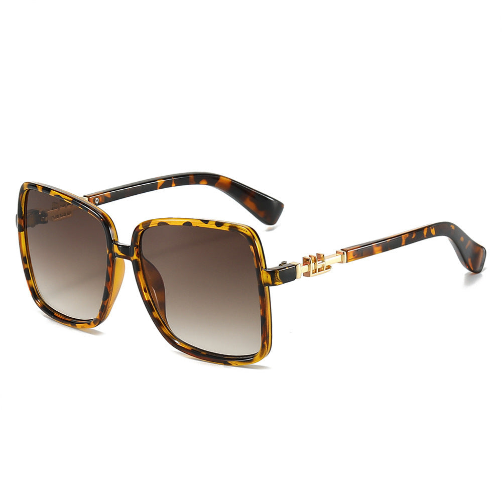Oversized Square Sunglasses With Chain Temples - Leopard