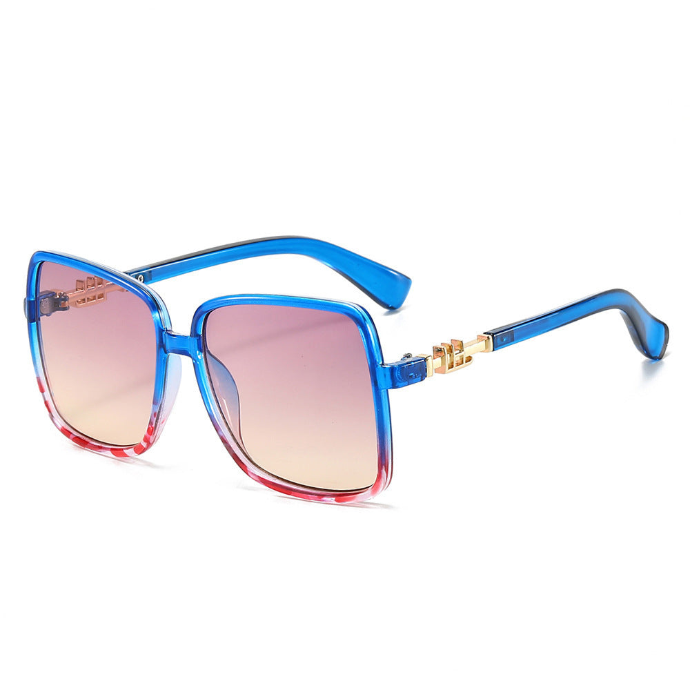 Oversized Square Sunglasses With Chain Temples - Leopard_B