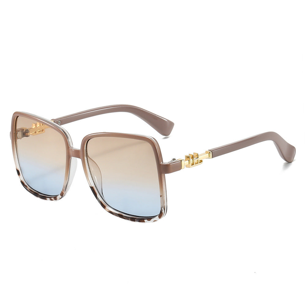 Oversized Square Sunglasses With Chain Temples - Leopard_C