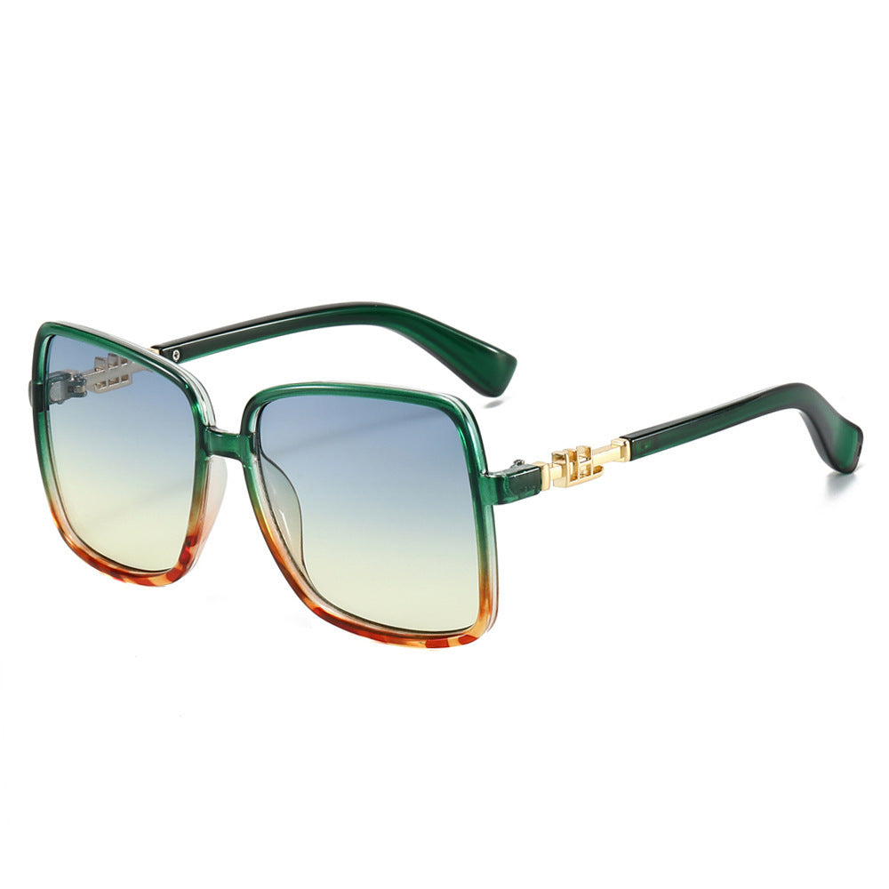 Oversized Square Sunglasses With Chain Temples - Leopard_G