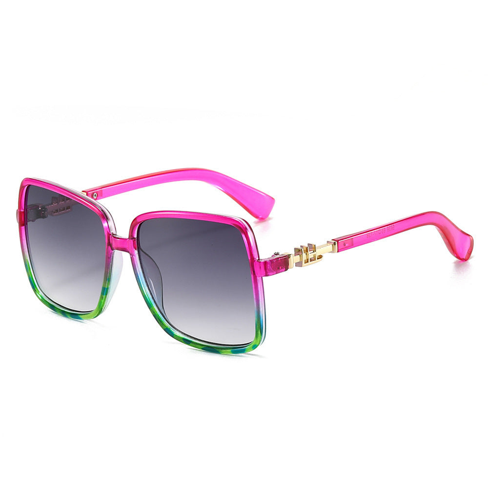 Oversized Square Sunglasses With Chain Temples - Leopard_R