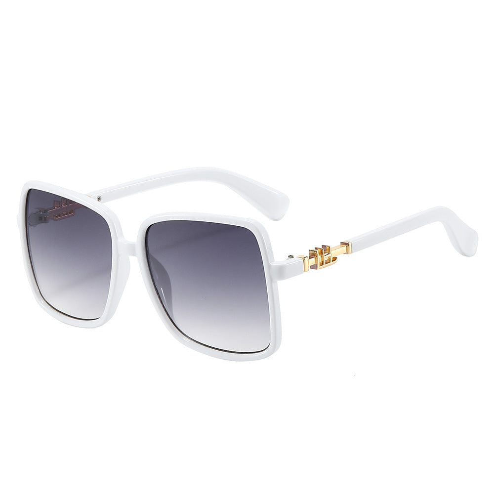 Oversized Square Sunglasses With Chain Temples - White