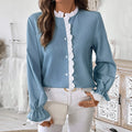 Lace Trim Ruffle Collar Chambray Shirt - Blue