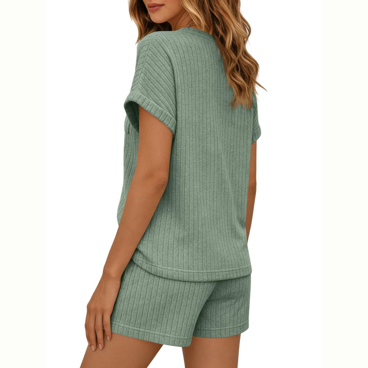 Buttoned Henley Tee and Shorts Lounge Set