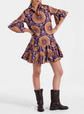 Printed Ruffle Hem Mini Shirt Dress - Purple