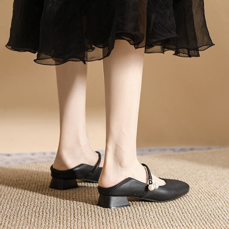 Pearl Charm Square Toe Mary Jane Pumps