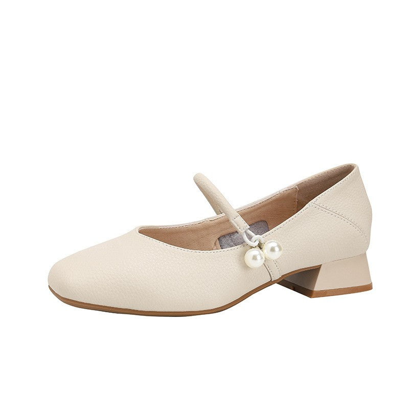 Pearl Charm Square Toe Mary Jane Pumps