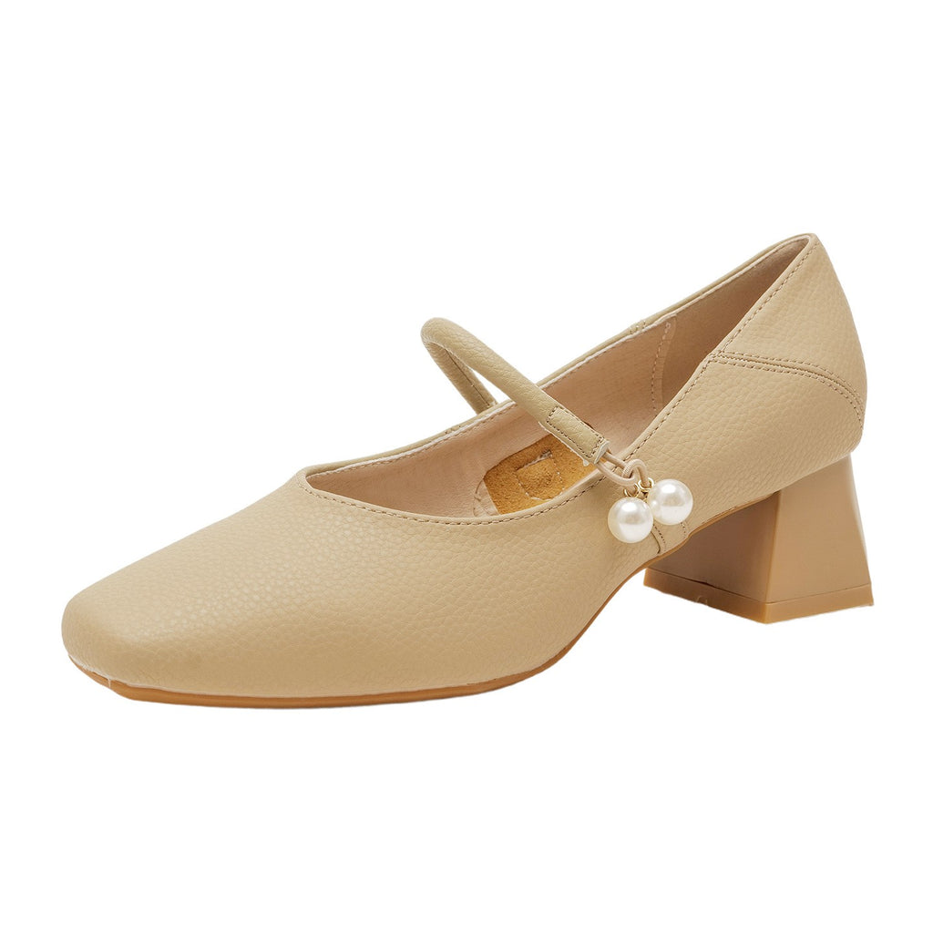 Pearl Charm Square Toe Mary Jane Pumps