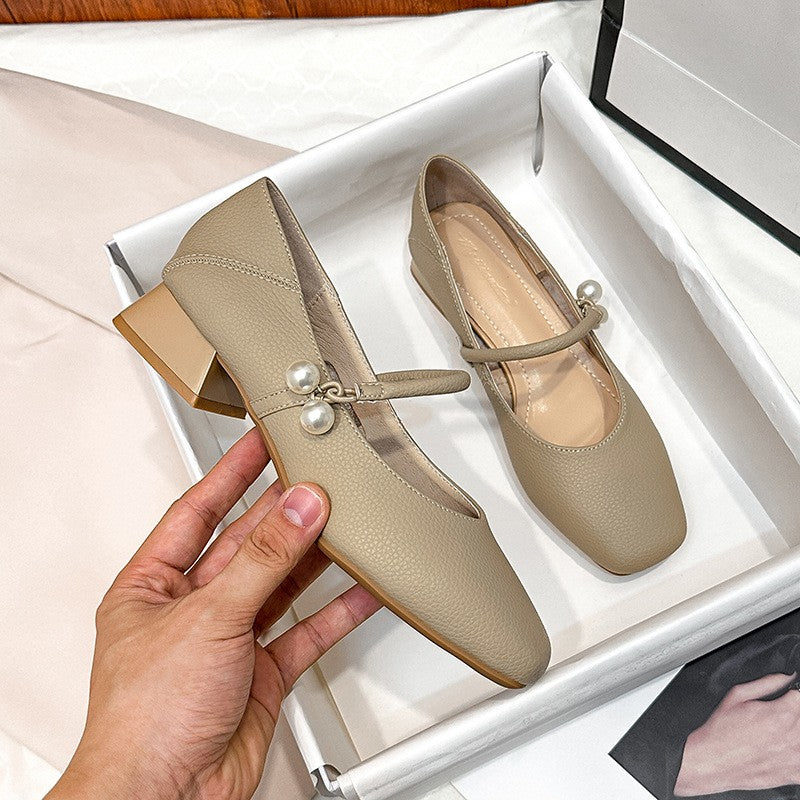 Pearl Charm Square Toe Mary Jane Pumps