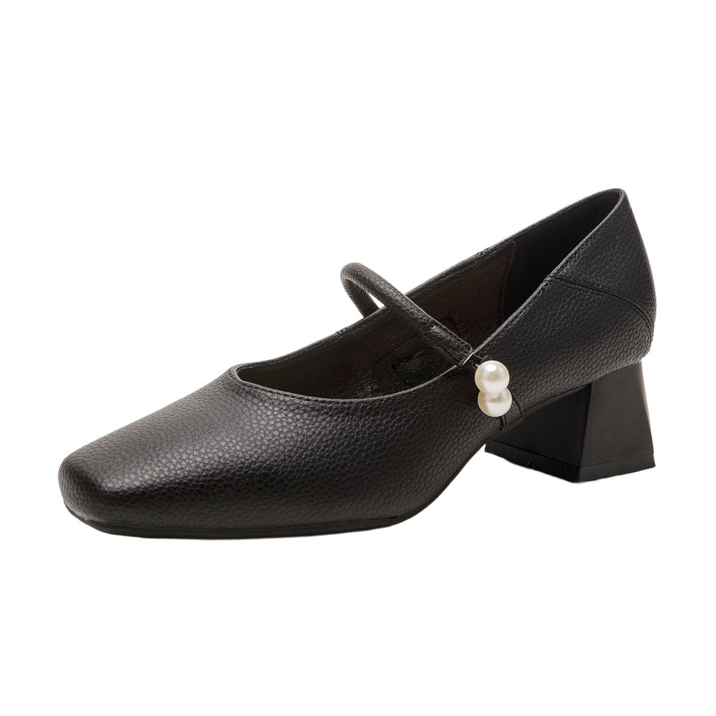 Pearl Charm Square Toe Mary Jane Pumps