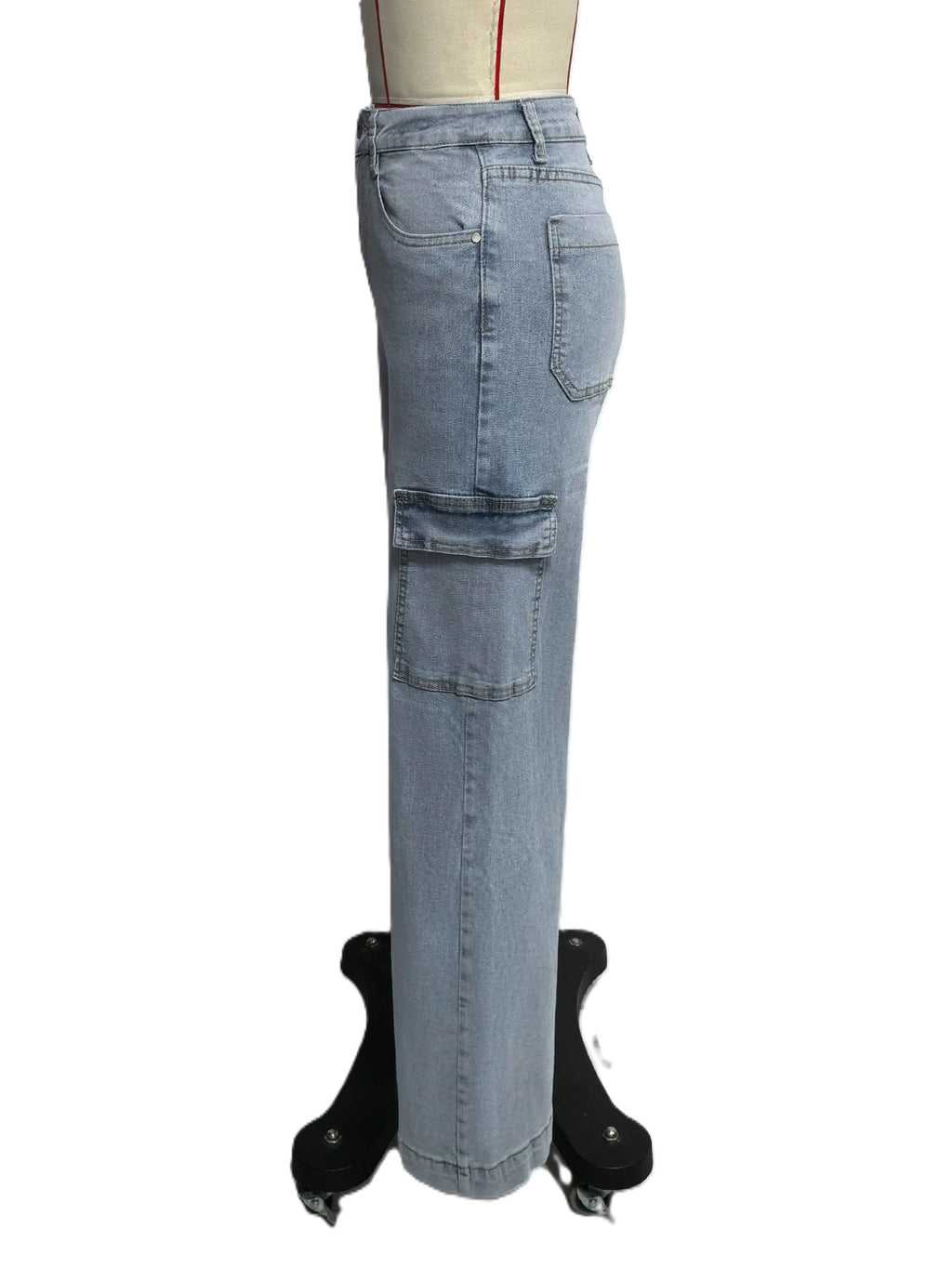 High Rise Wide Leg Cargo Jeans - LtBlue - 5