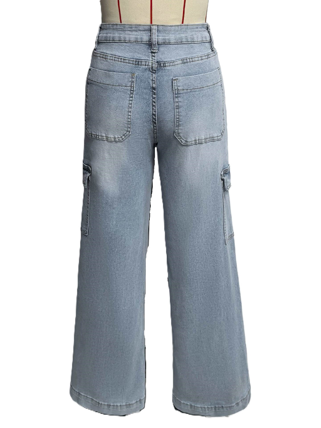 High Rise Wide Leg Cargo Jeans - LtBlue - 6