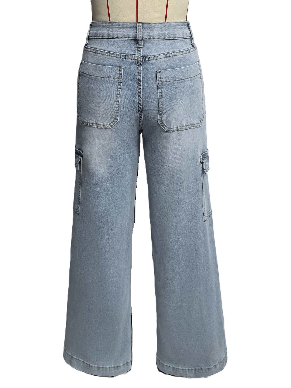 High Rise Wide Leg Cargo Jeans - LtBlue - 6