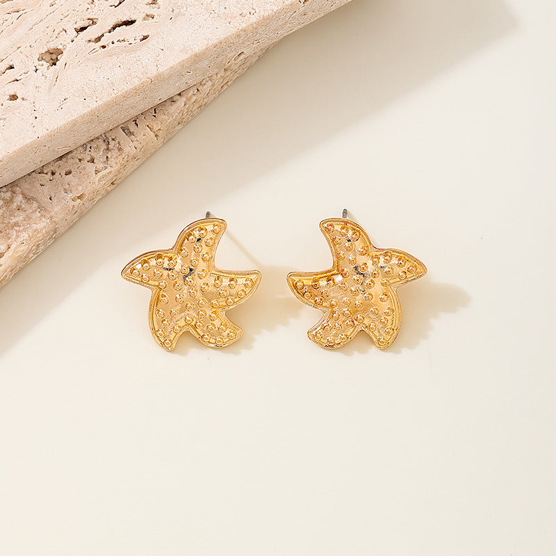 Coastal Starfish Stud Earrings With Rhinestones - Gold