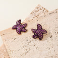Coastal Starfish Stud Earrings With Rhinestones - Purple