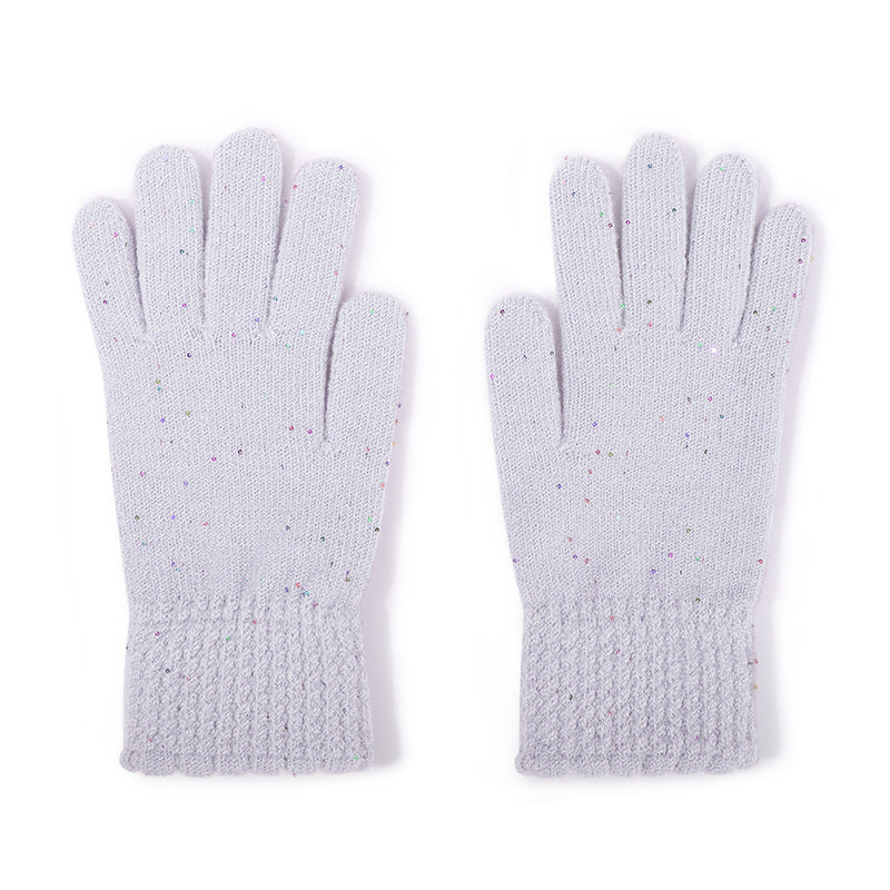 Speckled Knit Gloves With Bow Detail - Blue