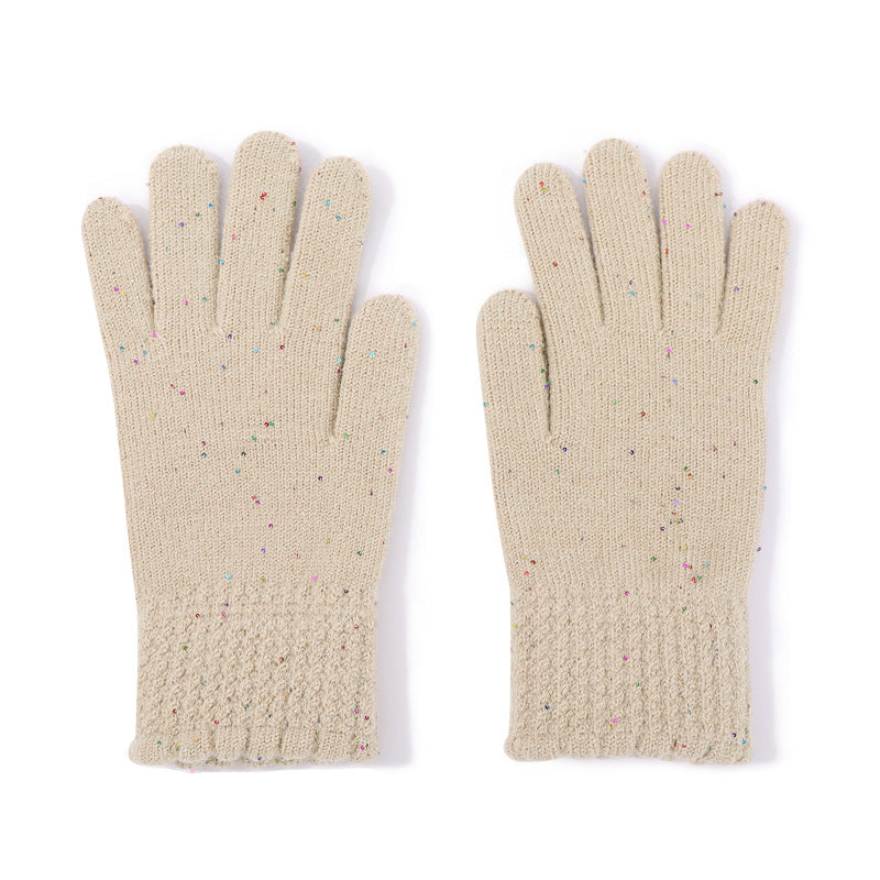 Speckled Knit Gloves With Bow Detail - Khaki
