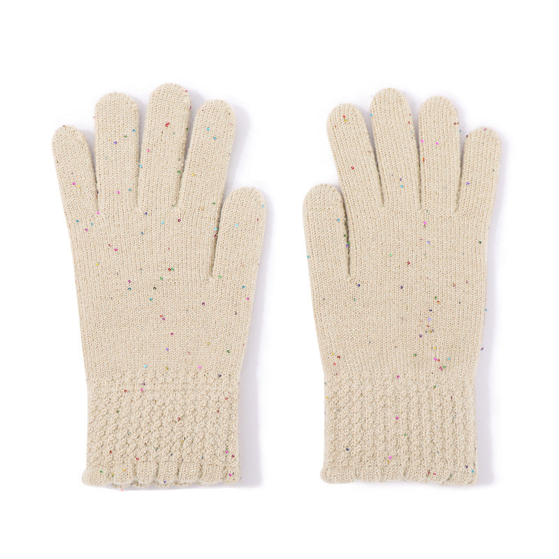 Speckled Knit Gloves With Bow Detail - LightKhaki