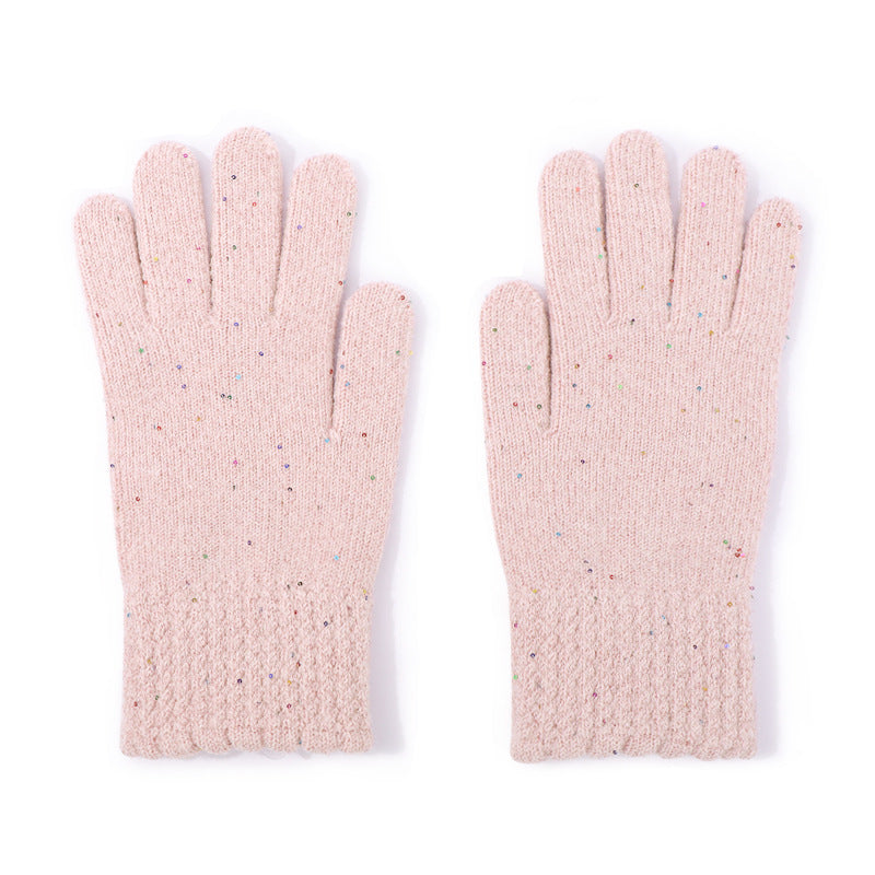 Speckled Knit Gloves With Bow Detail - Pink