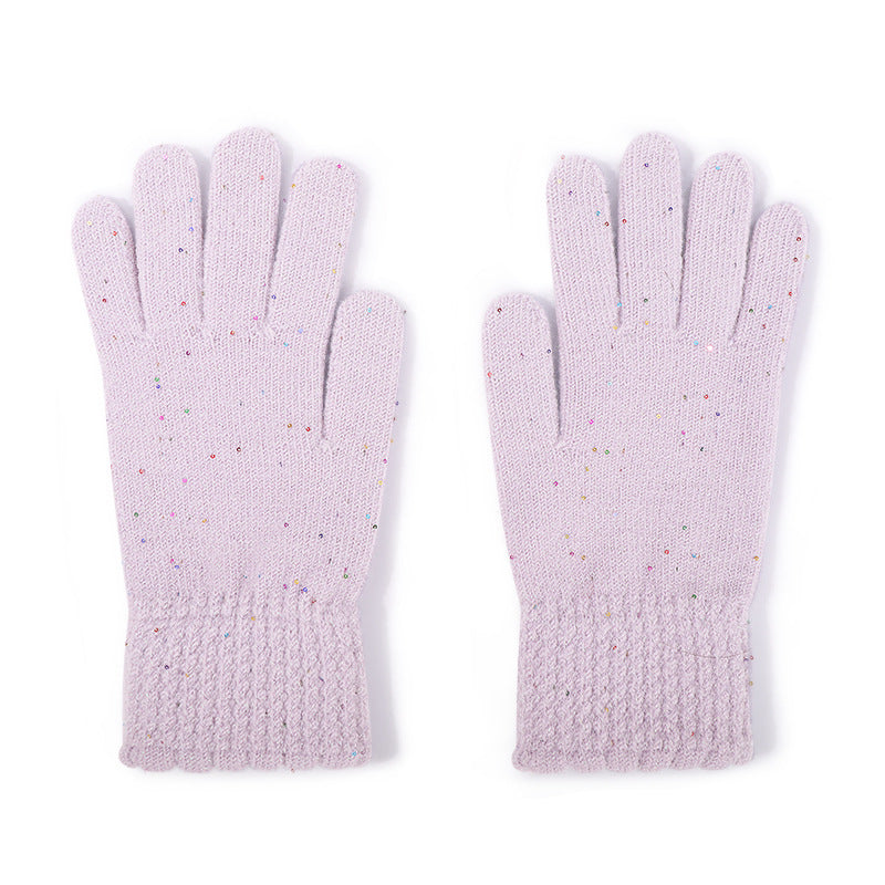 Speckled Knit Gloves With Bow Detail - Purple