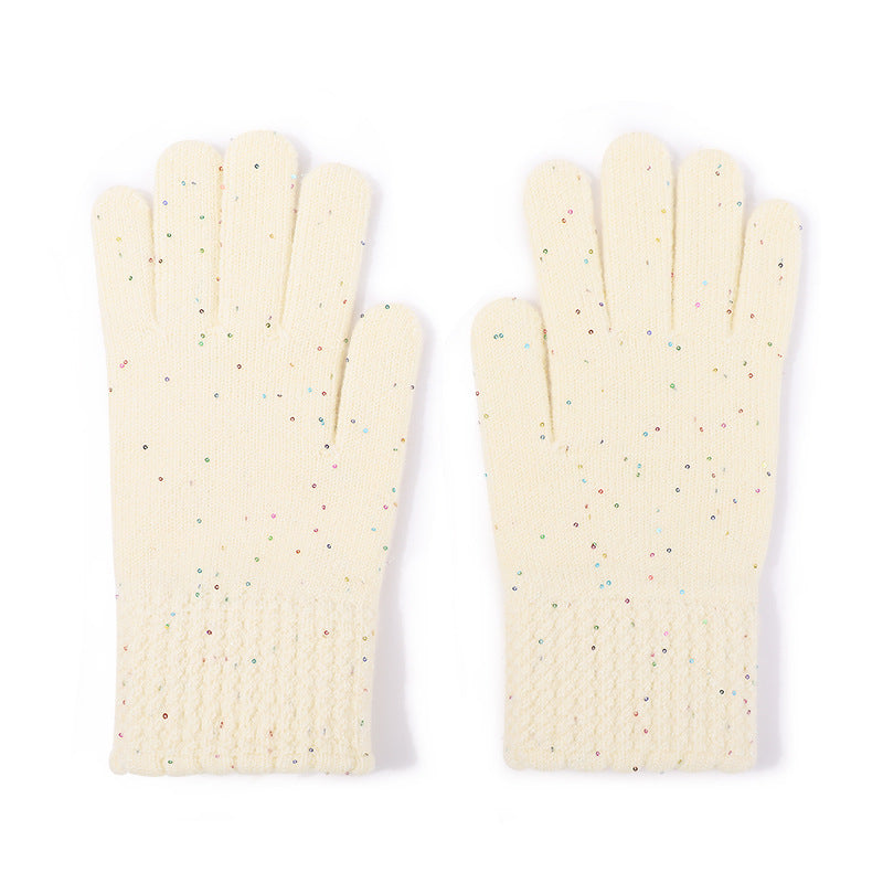 Speckled Knit Gloves With Bow Detail - White