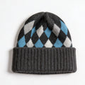 Argyle Pattern Fold Over Cuff Knit Beanie - DarkGrey