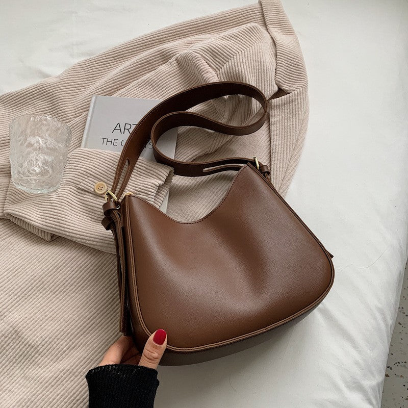Slouchy Crescent Faux Leather Shoulder Bag - Coffee