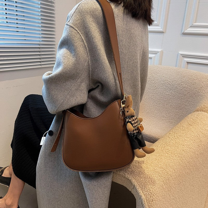 Slouchy Crescent Faux Leather Shoulder Bag - Coffee + Charm