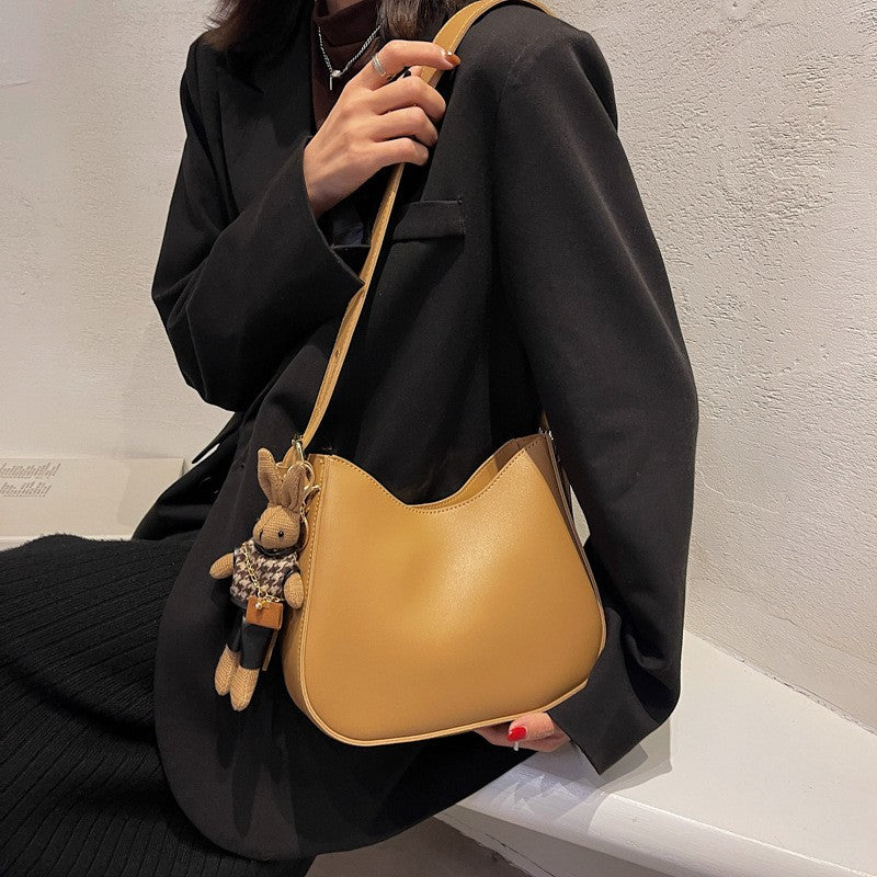 Slouchy Crescent Faux Leather Shoulder Bag - Khaki + Charm
