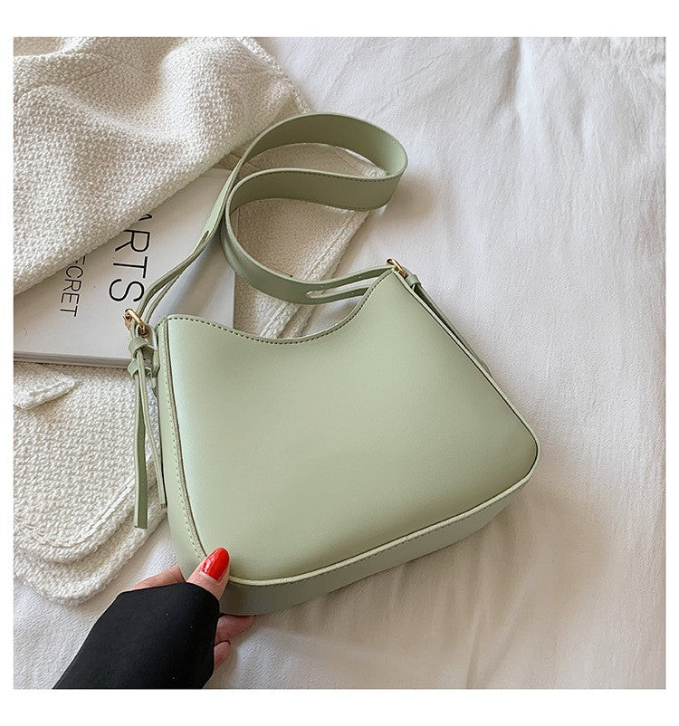 Slouchy Crescent Faux Leather Shoulder Bag - Sage