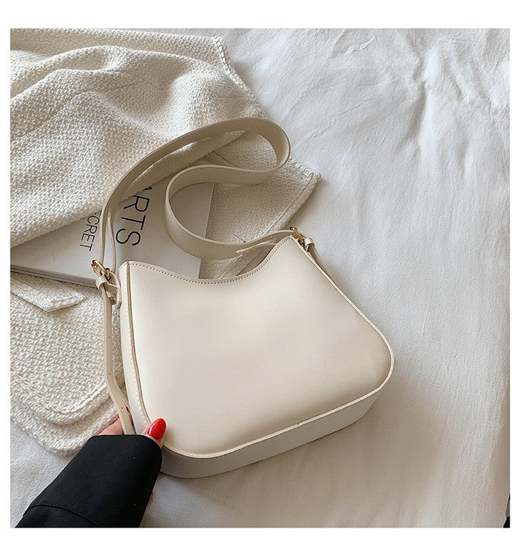 Slouchy Crescent Faux Leather Shoulder Bag - White
