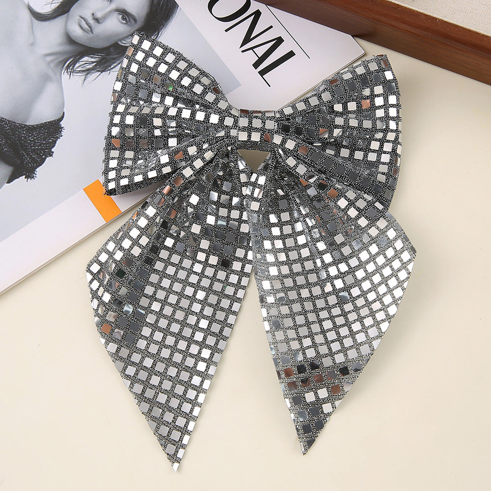 Oversized Glitter Bow Hair Clip - Grey