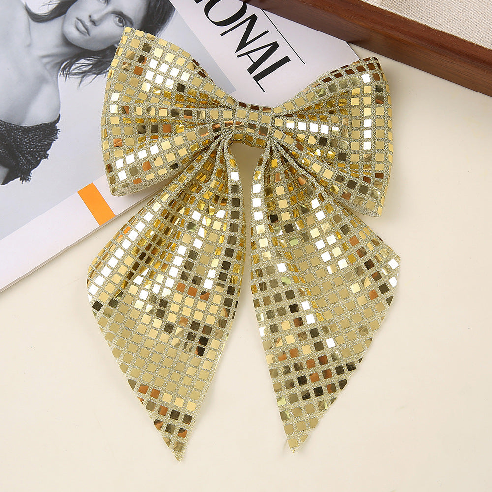 Oversized Glitter Bow Hair Clip - Yellow