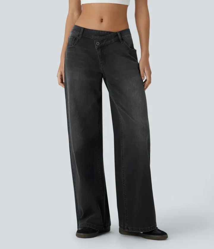 Relaxed Slouchy Baggy Wide Leg Denim Jeans - Black