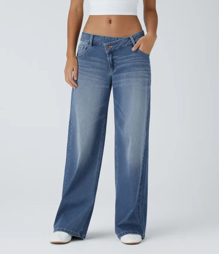 Relaxed Slouchy Baggy Wide Leg Denim Jeans - Blue
