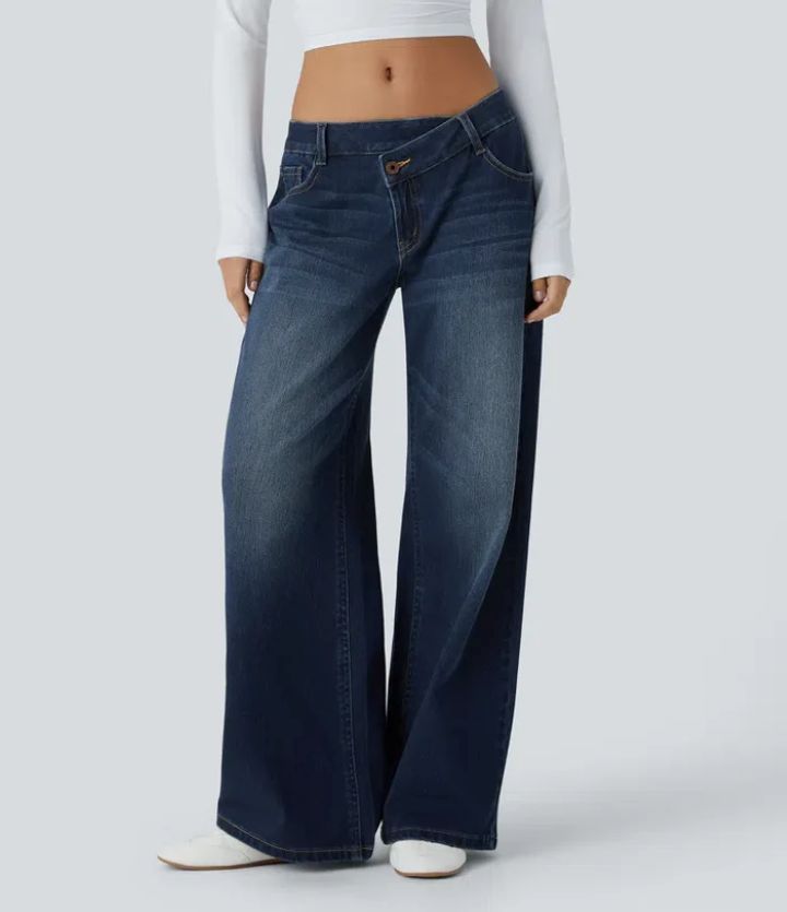 Relaxed Slouchy Baggy Wide Leg Denim Jeans - DarkBlue
