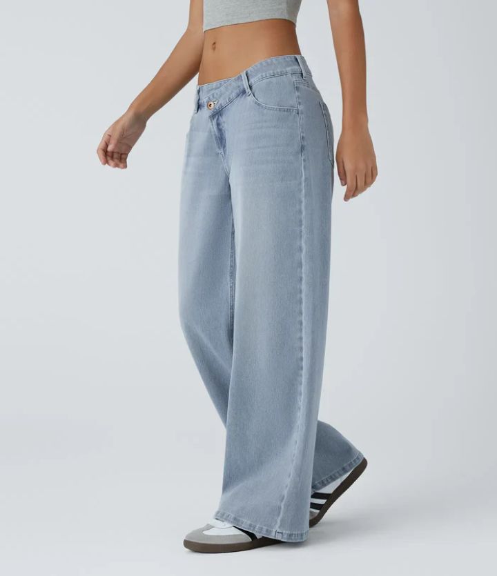 Relaxed Slouchy Baggy Wide Leg Denim Jeans - LightBlue