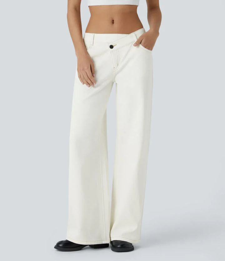 Relaxed Slouchy Baggy Wide Leg Denim Jeans - White
